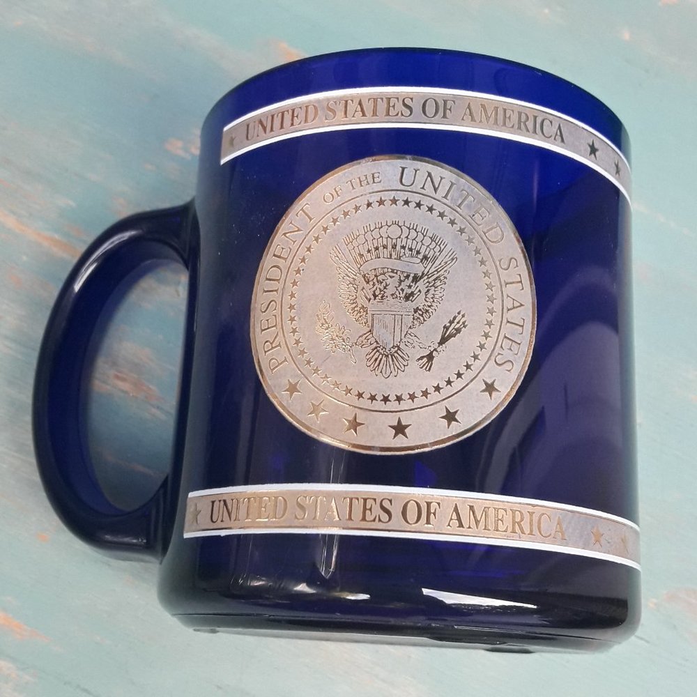 Mug President of the United States Cobalt Blue Glass Coffee Cup Gift for Him Man - Picture 10 of 13